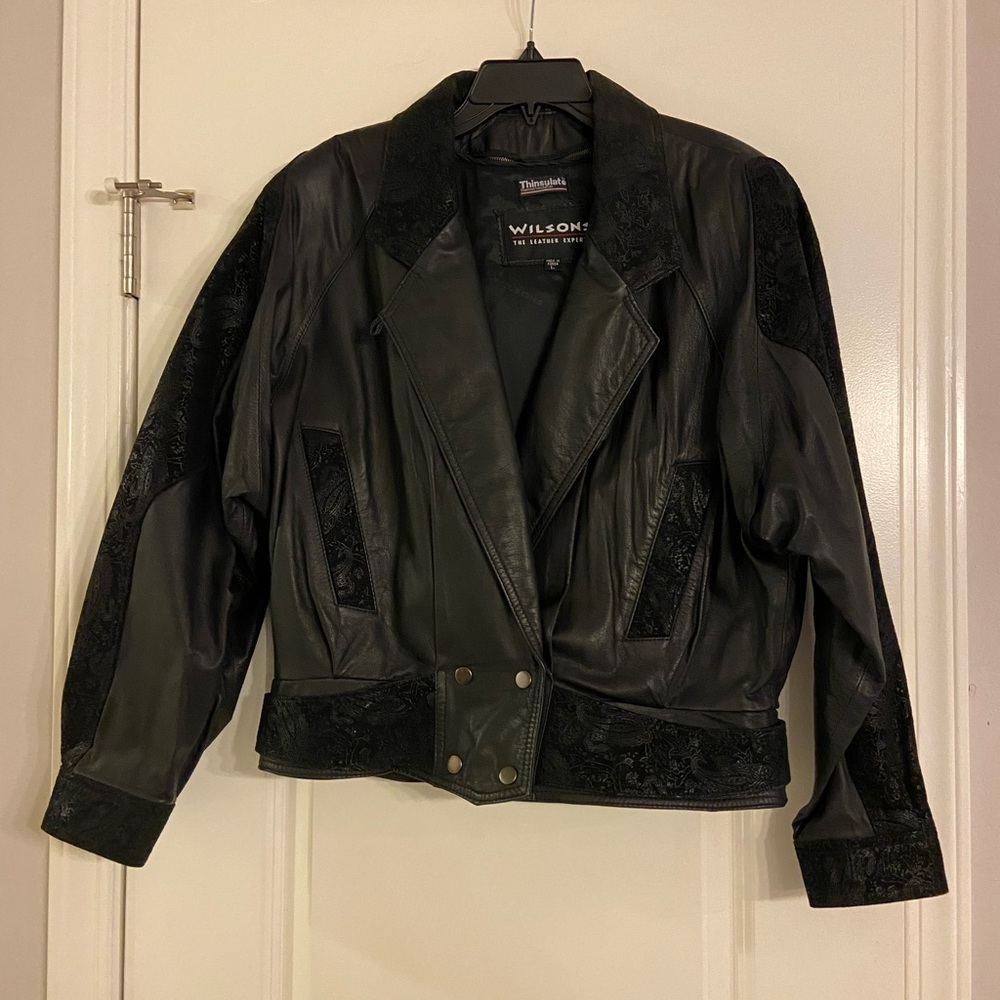 COPY - 𝅺WOMEN’S Wilson’s Leather Embroidered floral Moto Black Jacket Vintage S…